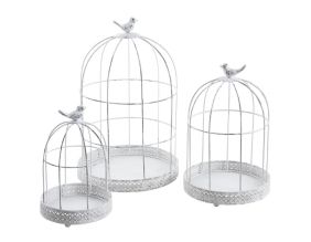 Set de 3 cages décoratives en métal antique blanc