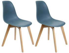 Chaise scandinave en hëtre et polypropylène (Lot de 2) (Bleu)