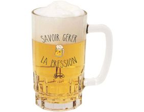 Chope à bière en verre Humour 440 ml (Savoir gérer la pression)