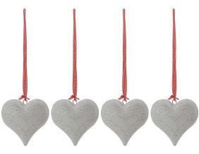 Coeur en métal laqué blanc lacet vichy (Lot de 4)