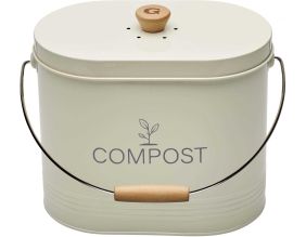 Composteur de cuisine ovale en métal avec filtre 7 litres (Beige)