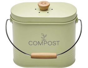 Composteur de cuisine ovale en métal avec filtre 3 litres (Vert pastel)