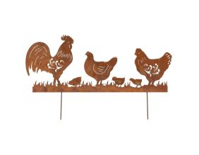 Décor de jardin Poules et Coq en métal vieilli