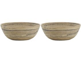 Corbeille ronde en bambou naturel et noir (Lot de 2)