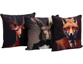 Coussin en polyester imprimé animaux 45 x 45 cm (Lot de 3) (Imprimé animaux de la forêt)