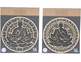 Décoration murale ronde Bouddha 40 cm en bois sculpté