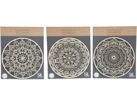 Décoration murale en bois sculpté ronde Mandala 40 cm (Lot de 3)