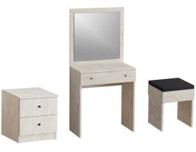 Ensemble coiffeuse avec miroir, petite commode et tabouret Nice (Beige)