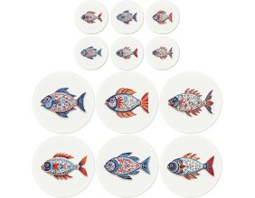 Ensemble sets de table en vinyle et dessous de verre Fish (Lot de 6 sets de table et 6 dessous de verre motifs assortis)