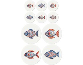 Ensemble sets de table en vinyle et dessous de verre Fish (Lot de 4 sets de table et 6 dessous de verre motifs assortis)