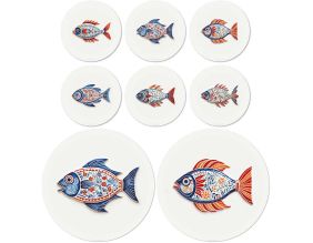 Ensemble sets de table en vinyle et dessous de verre Fish (Lot de 2 sets de table et 6 dessous de verre motifs assortis)