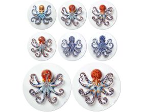 Ensemble sets de table en vinyle 38 cm et dessous de verre Octopus (Lot de 2 sets de table et de 6 dessous de verre motifs assortis)