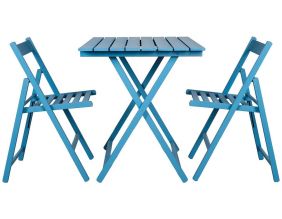 Ensemble table 60 x 80 cm et 2 chaises pliantes en bois (Bleu)