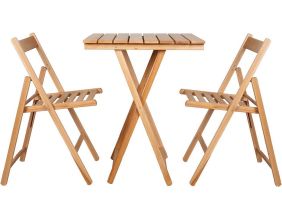 Ensemble table 60 x 60 cm et 2 chaises pliantes en bois (Naturel)