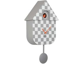 Horloge murale moderne Cuckoo Checker (Gris et blanc)