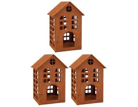 Lanterne maison en métal vieilli (Lot de 3)