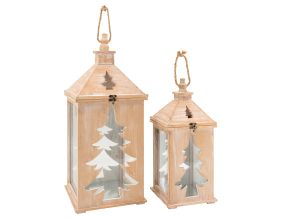 Lanterne en pin et métal Sapin (Lot de 2)