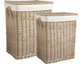 Panier à linge en osier doublé (Clair - série de 2)