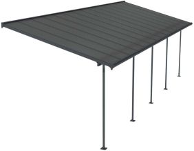 Pergola à adosser en aluminium et polycarbonate gris Capri (3 x 8.6 m)