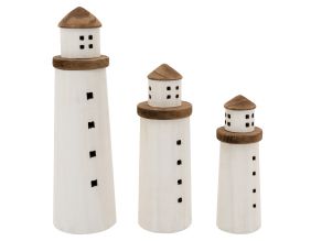 Phares en bois naturel et blanc (lot de 3)