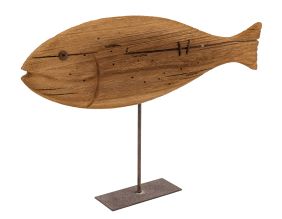 Poisson sur pied en bois recyclé et métal (Moyen modèle)