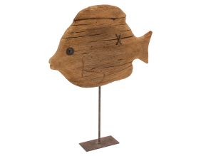 Poisson sur pied en bois recyclé et métal (Grand modèle)