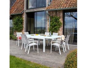 Salon de jardin en aluminium et verre White star (Table et 8 fauteuils)