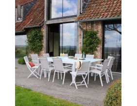 Salon de jardin en aluminium et verre White star (Table + 8 fauteuils + 4 chaises)