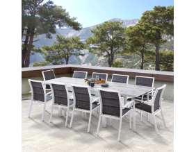 Salon de jardin design en aluminium blanc et bois 10 fauteuils Modulo