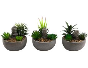 Succulente artificiel avec bouddha (Lot de 3)