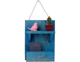 Support à clés en bois avec range courrier Holder (Bleu)