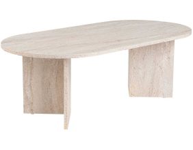 Table de basse ovale en aggloméré Sable (Marbré Travertine)