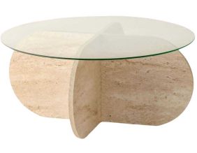 Table basse en verre et aggloméré Bubble (Beige travertine)