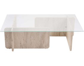 Table basse en verre et aggloméré 105 x 65 x 30 cm Escape (Beige Travertine)