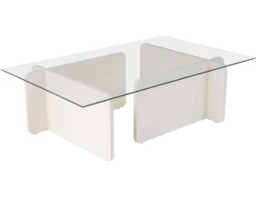 Table basse en verre et aggloméré Flavio (Blanc)