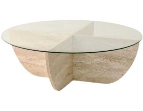 Table basse en verre et aggloméré Lily (Beige travertine)