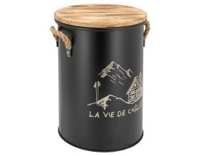 Tabouret et seau à pellets (Métal laqué La vie de chalet)