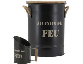 Tabouret et seau à pellets avec pelle Au coin du feu (Métal laqué Au coin du feu)