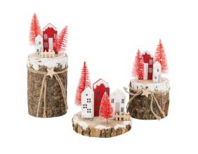 Villages de Noël en bois rouge et blanc