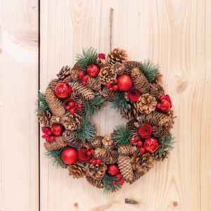 Couronne de Noël pomme de pin (Rouge)