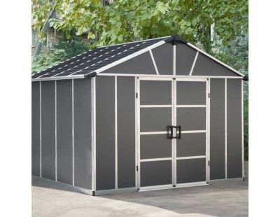 Abri de jardin en aluminium et polycarbonate gris avec plancher Yukon (9m²)