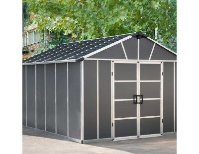 Abri de jardin en aluminium et polycarbonate gris avec plancher Yukon (13.1m²)