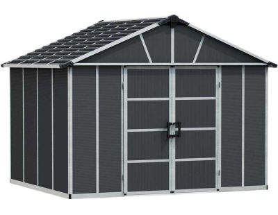 Abri de jardin en aluminium et polycarbonate gris avec plancher Yukon (9m²)