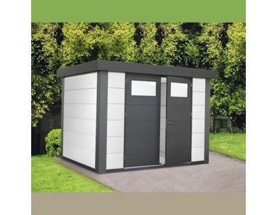 Abri de jardin moderne en acier porte double 6,4 m² Eleganto 2724 (Blanc, Anthracite)