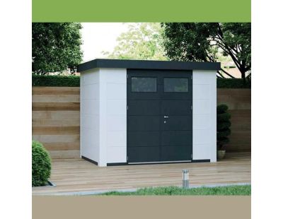 Abri de jardin moderne en acier porte double 6,4 m² Eleganto 2724 (Blanc)