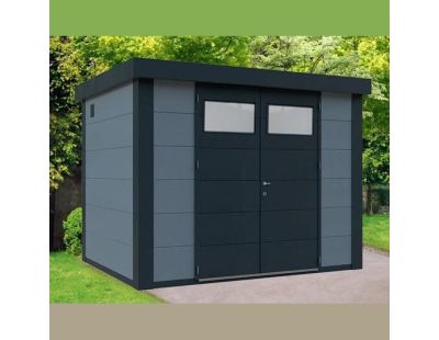 Abri de jardin moderne en acier porte double 6,4 m² Eleganto 2724 (Gris clair, Anthracite)