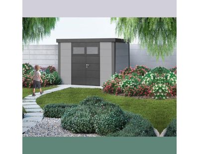 Abri de jardin moderne en acier porte double 7,1 m² Eleganto 3024 (Gris clair, Anthracite)