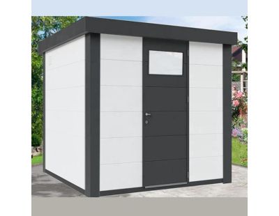 Abri de jardin moderne en acier porte simple 4,3 m² Eleganto 2121 (Blanc, Anthracite)