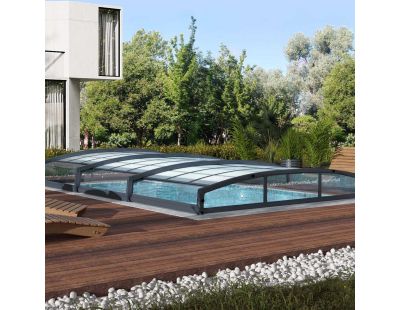 Abri piscine téléscopique en aluminium et polycarbonate Majorca (6.7 x 4.5 m)