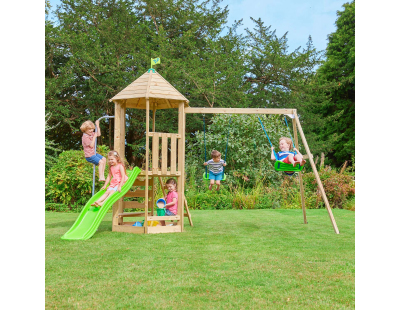 Aire de jeux en bois avec glissière et portique Castelwood